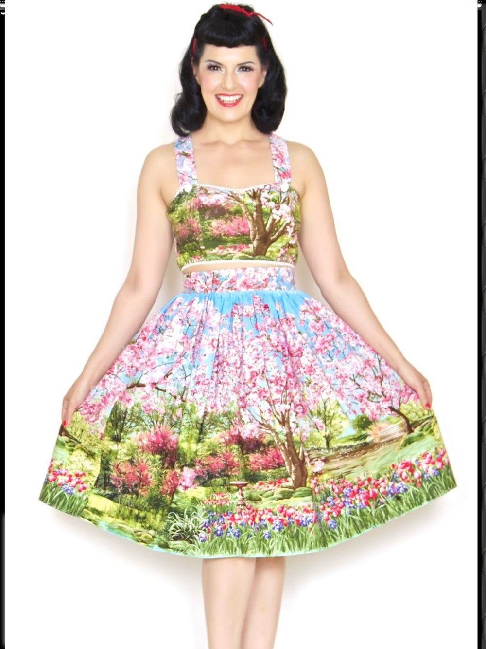 Pinup rare boutique collectible Floral Garden Print Fit-&-Flare Cherry Tree Lane
